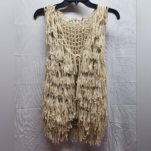 Origami By Vivien,  Fringe Flutter Sleeveless Vest /Cardigan, Tassel, Size S/M